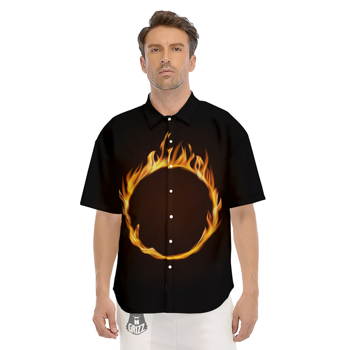 Hole Burning Print Men's Short Sleeve Shirts-grizzshop