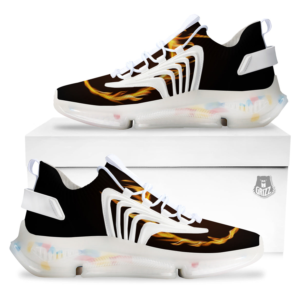 Hole Burning Print White Gym Shoes-grizzshop