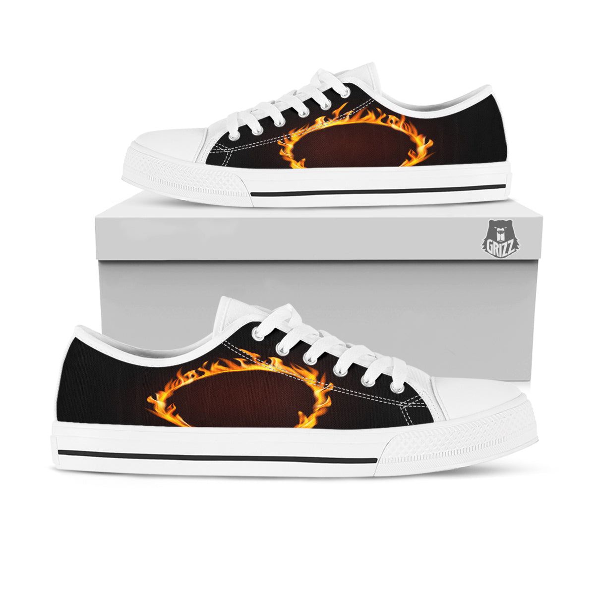 Hole Burning Print White Low Top Shoes-grizzshop