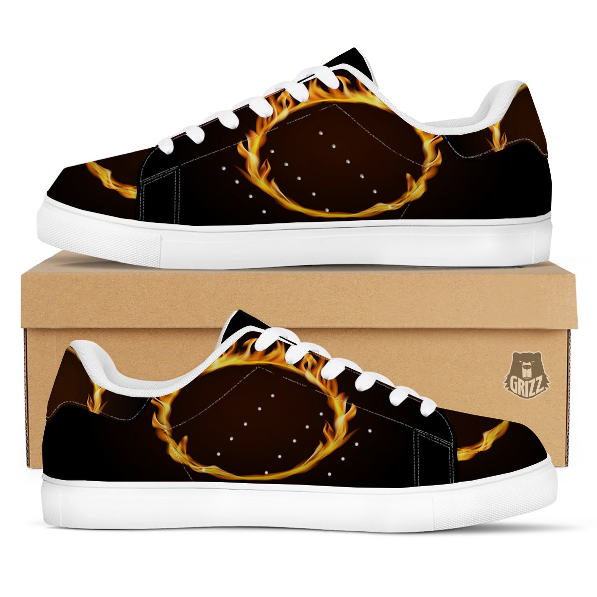 Hole Burning Print White Low Top Sneakers-grizzshop