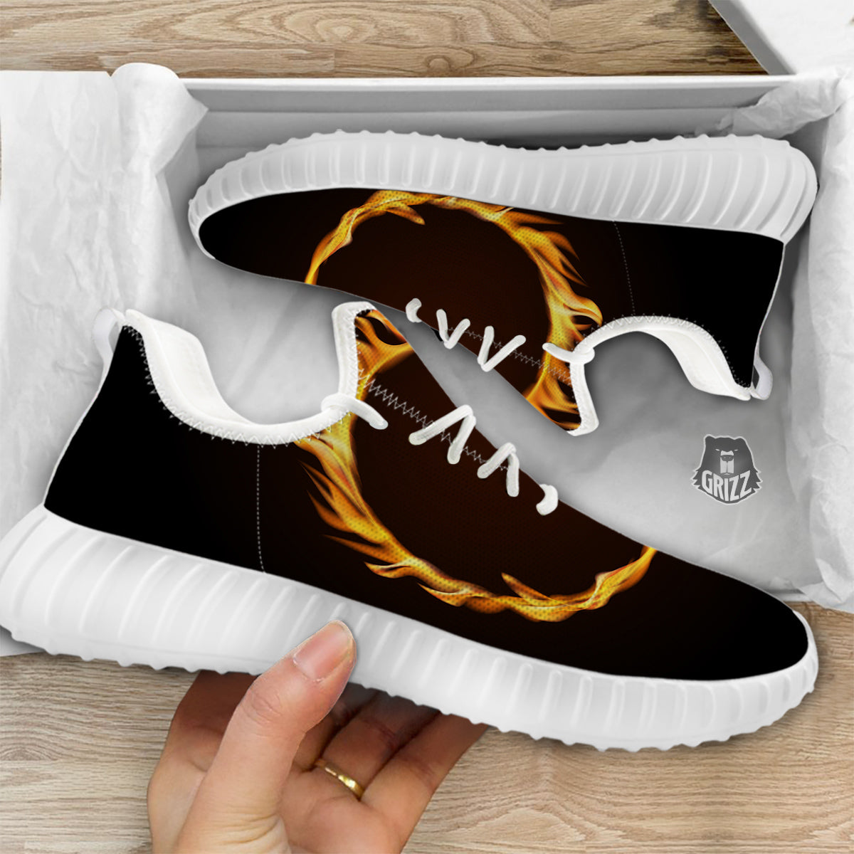 Hole Burning Print White Walking Shoes-grizzshop