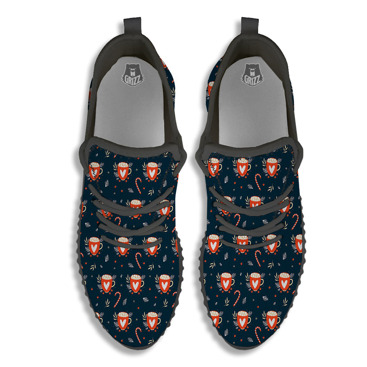 Holiday Christmas Cup Print Pattern Black Walking Shoes-grizzshop