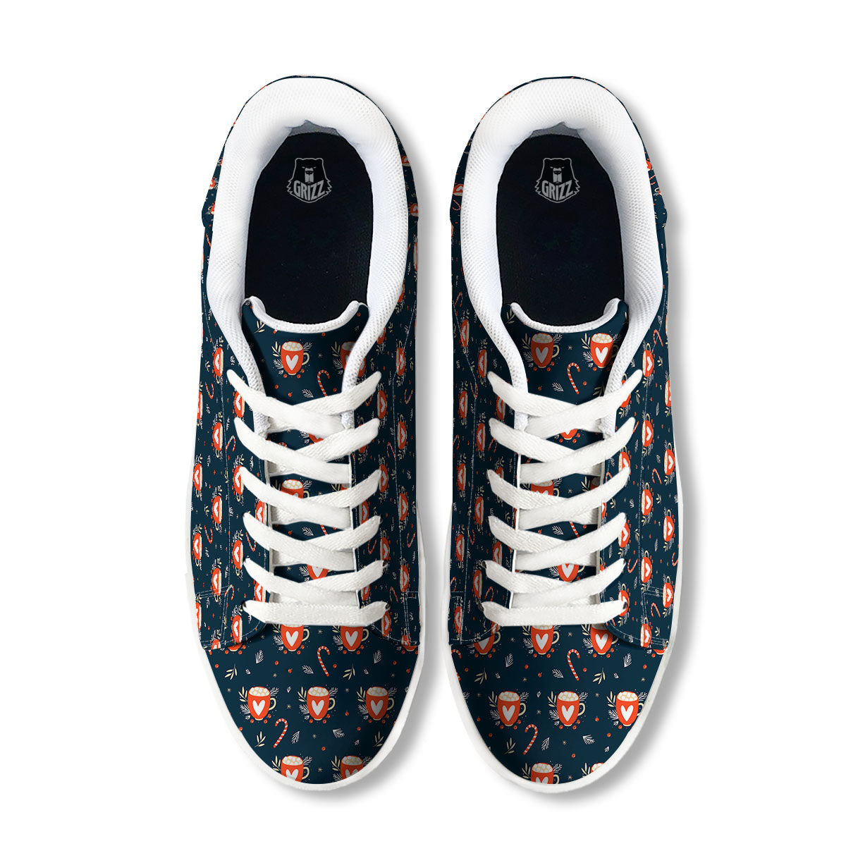 Holiday Christmas Cup Print Pattern White Low Top Sneakers-grizzshop