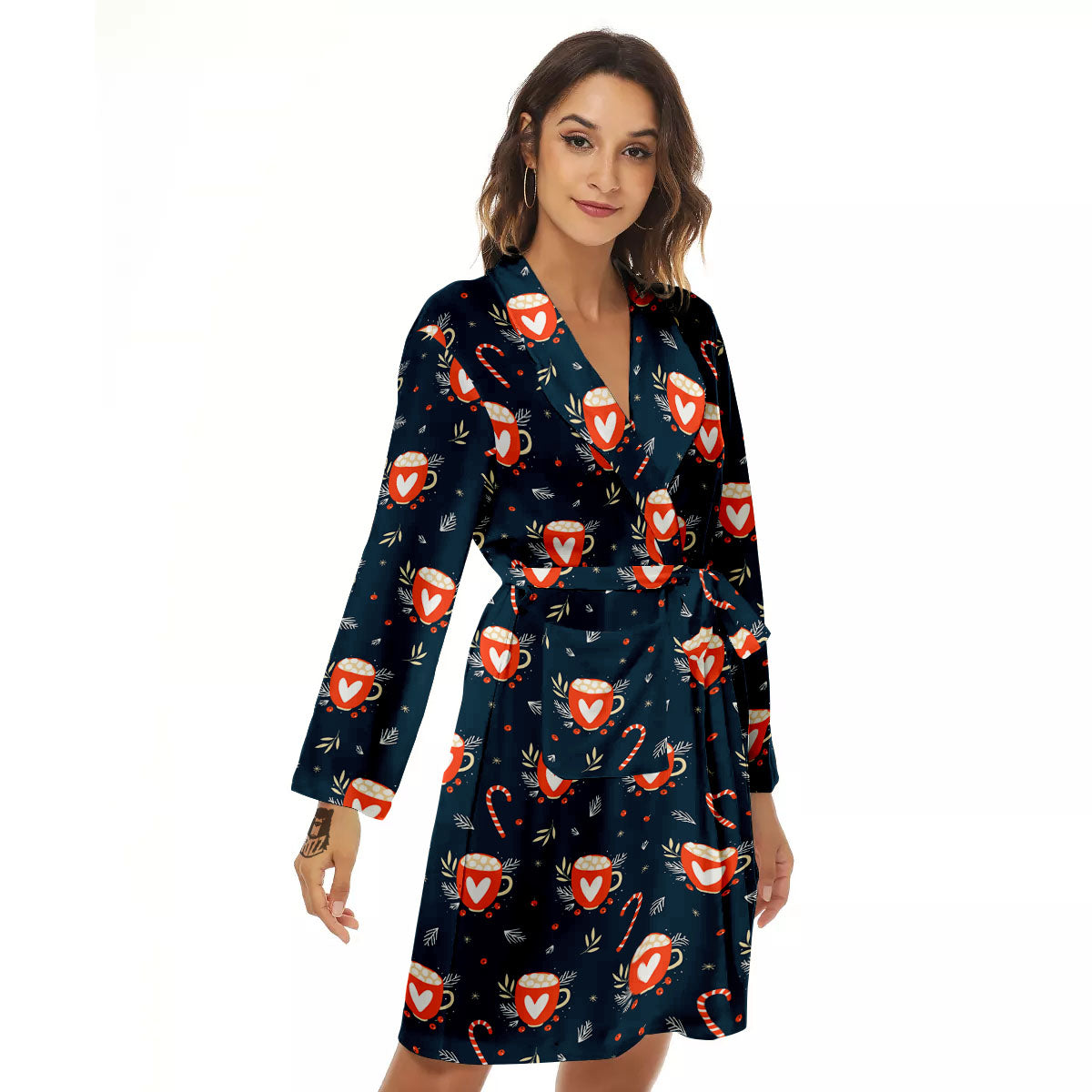 Holiday Christmas Cup Print Pattern Women's Robe-grizzshop