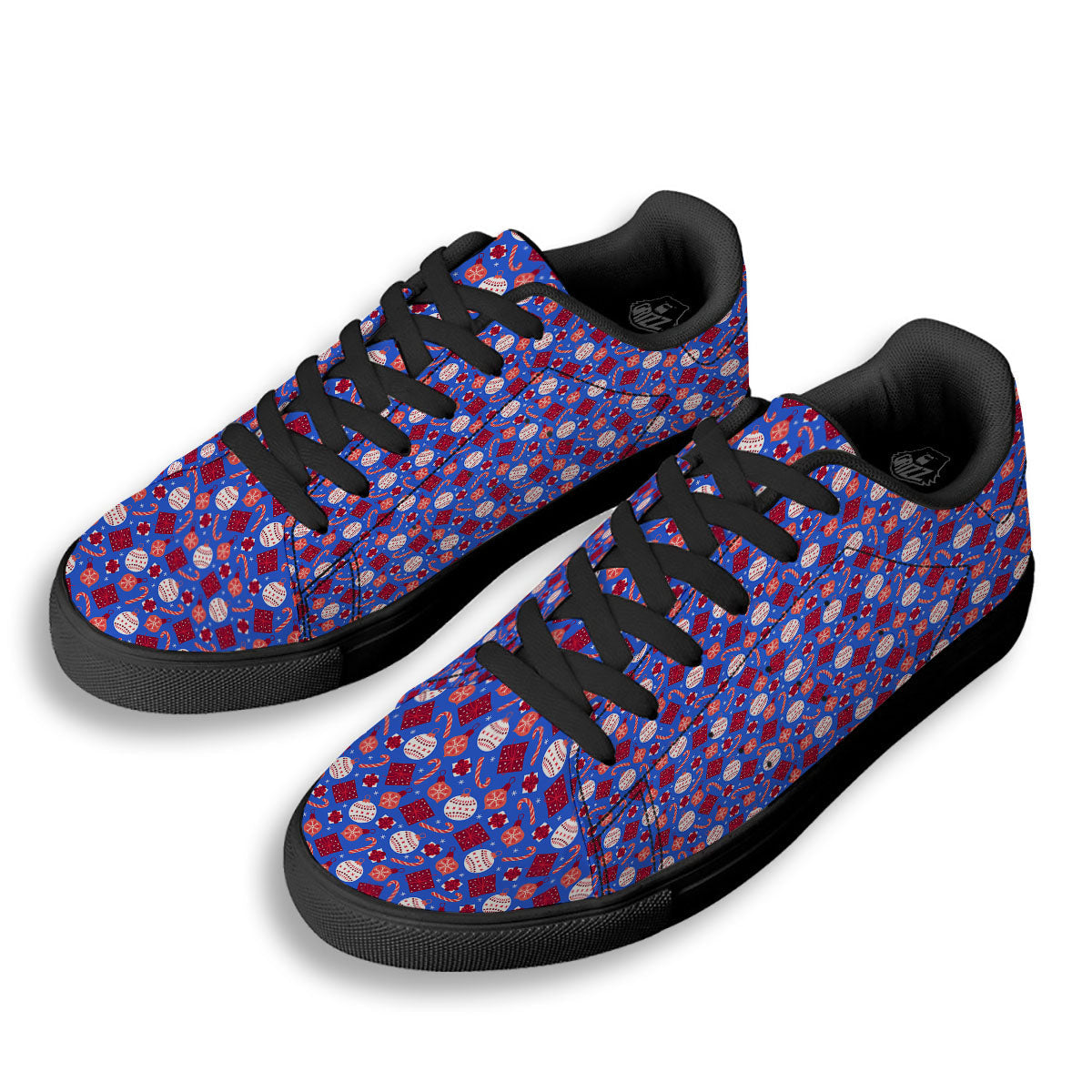 Holiday Elements Christmas Print Pattern Black Low Top Sneakers-grizzshop