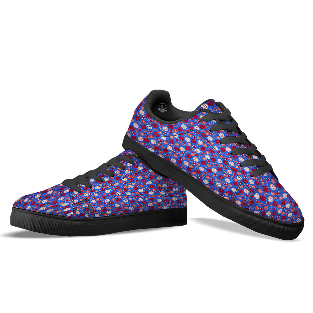 Holiday Elements Christmas Print Pattern Black Low Top Sneakers-grizzshop