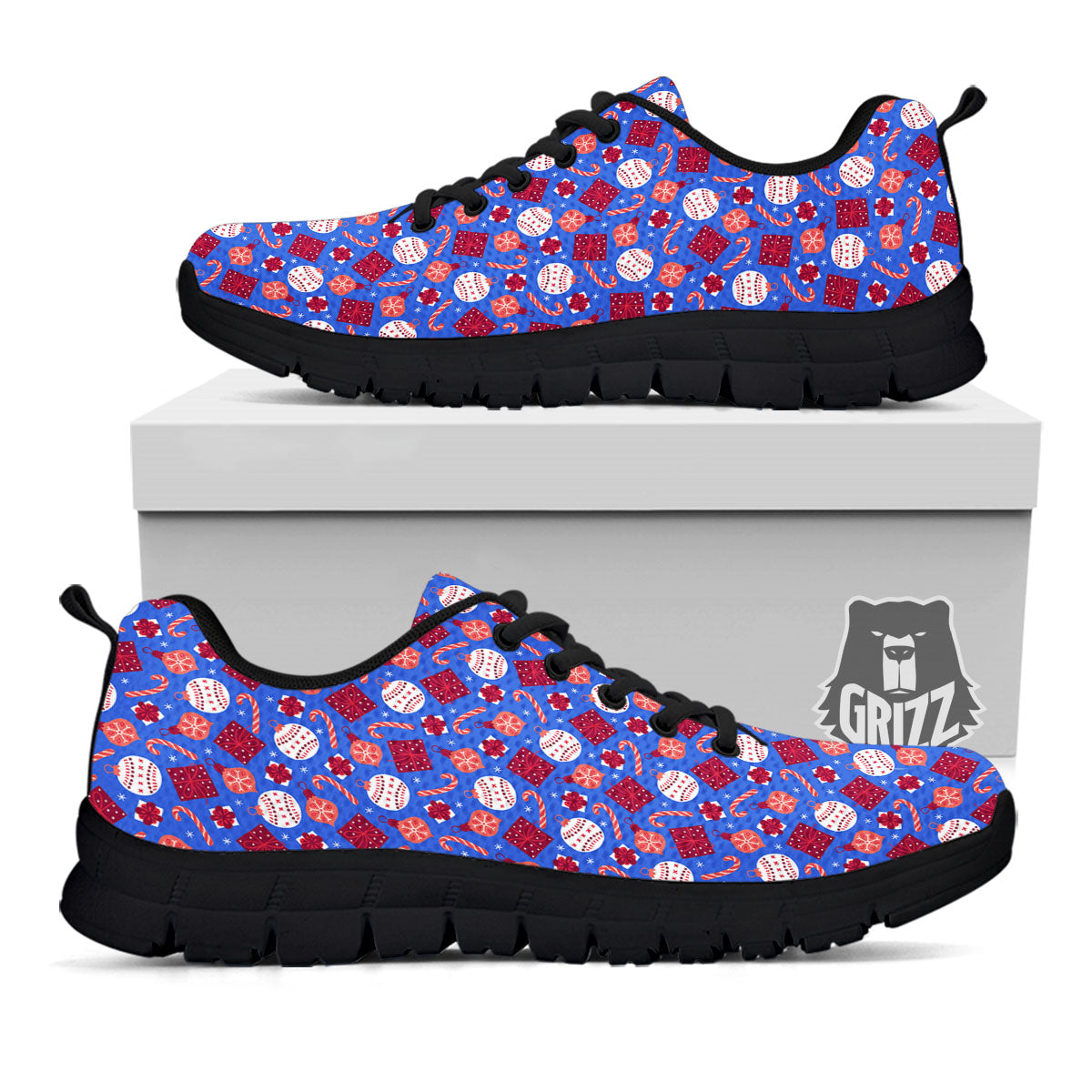 Holiday Elements Christmas Print Pattern Black Sneaker-grizzshop