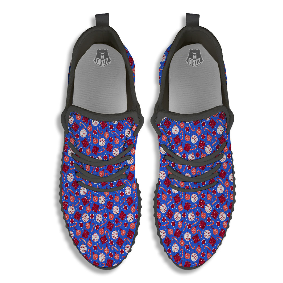 Holiday Elements Christmas Print Pattern Black Walking Shoes-grizzshop