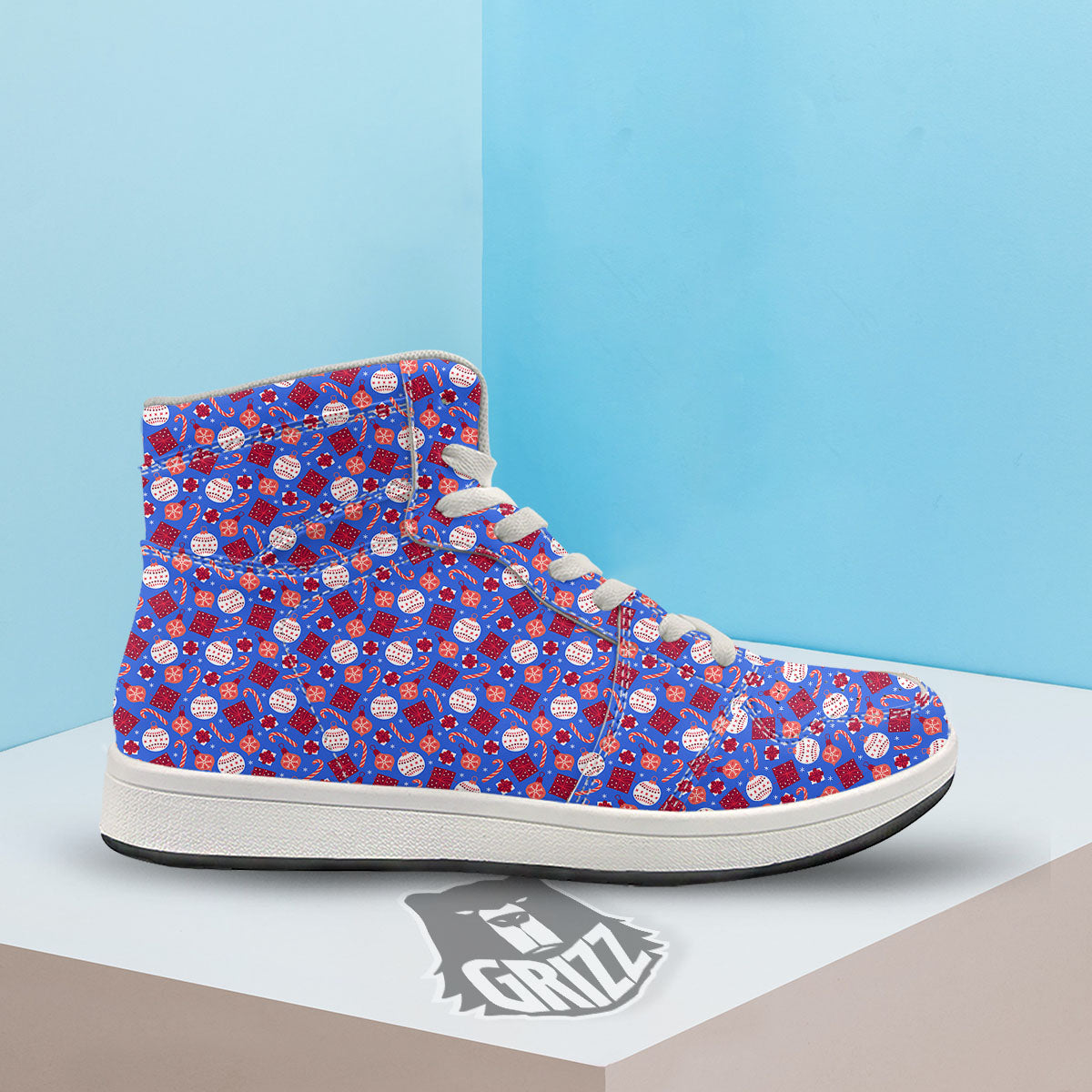 Holiday Elements Christmas Print Pattern High Top Sneakers-grizzshop