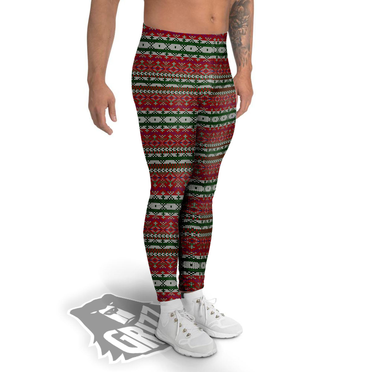 Holiday Knitted Christmas Print Pattern Men's Leggings-grizzshop
