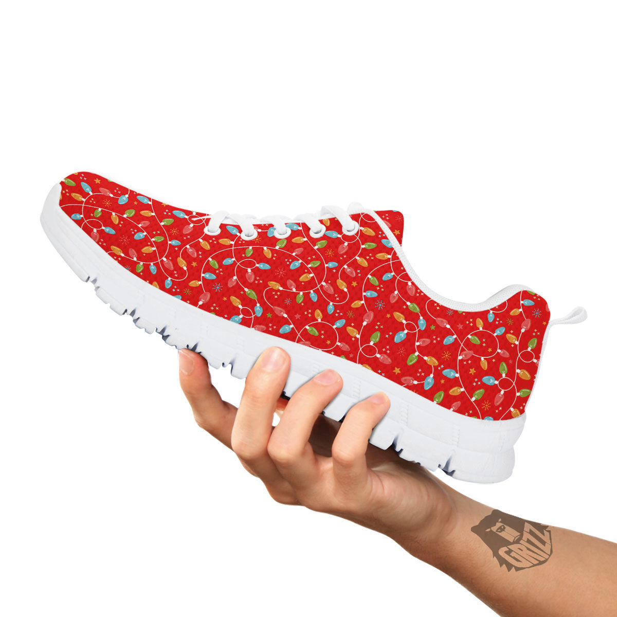 Holiday Lights Christmas Print White Sneaker-grizzshop