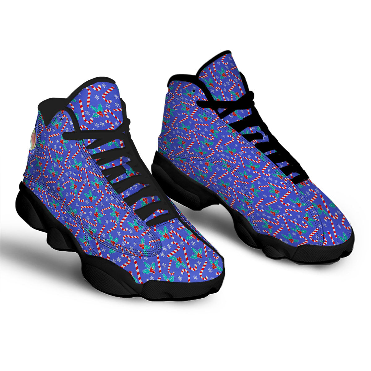Holly Berry And Candy Cane Christmas Print Pattern Black Basketball Shoes-grizzshop