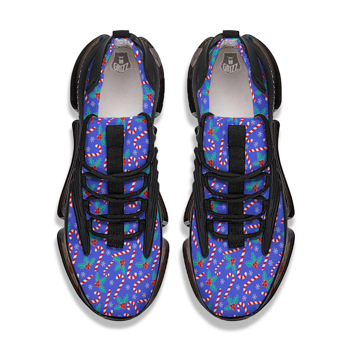 Holly Berry And Candy Cane Christmas Print Pattern Black Gym Shoes-grizzshop