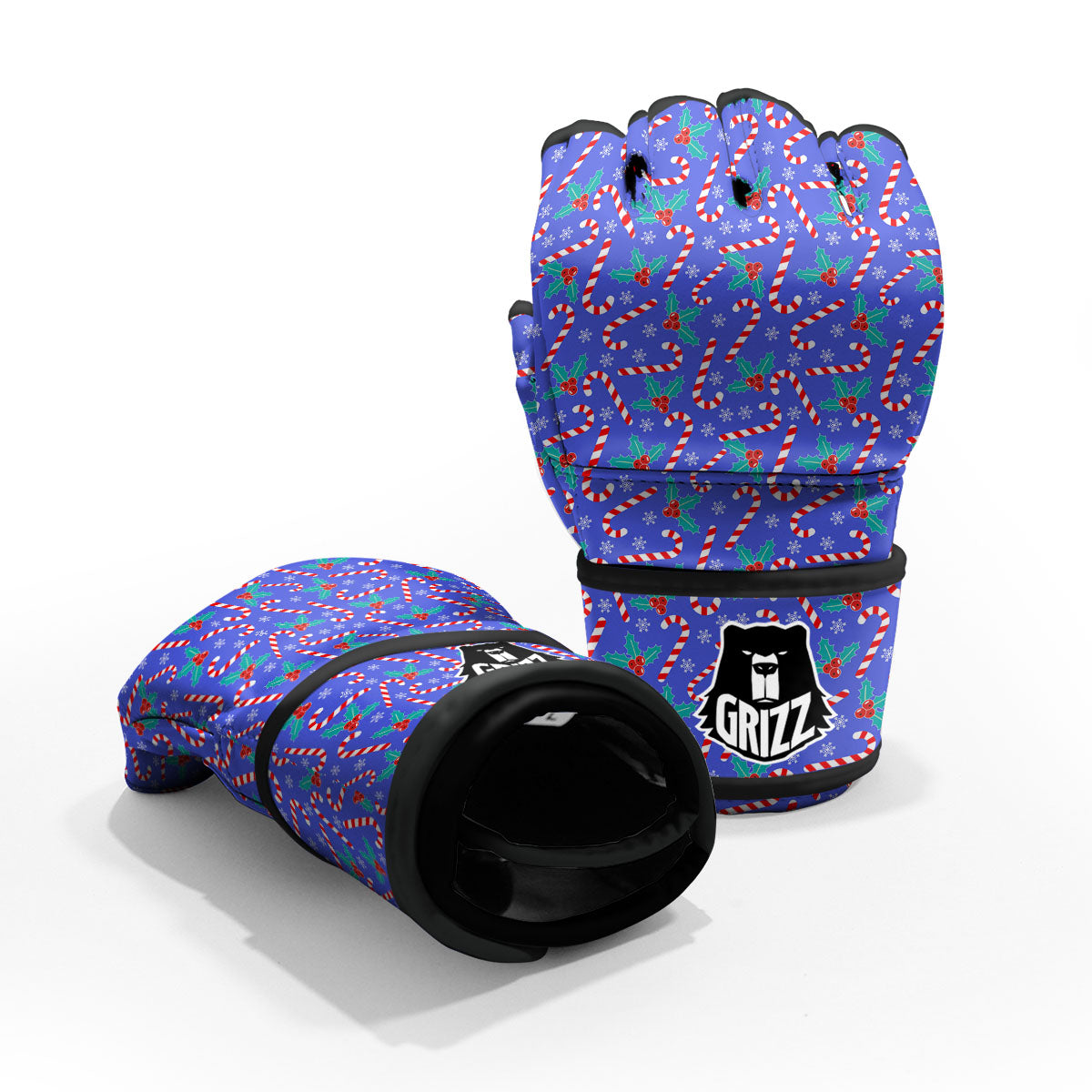 Holly Berry And Candy Cane Christmas Print Pattern MMA Gloves-grizzshop