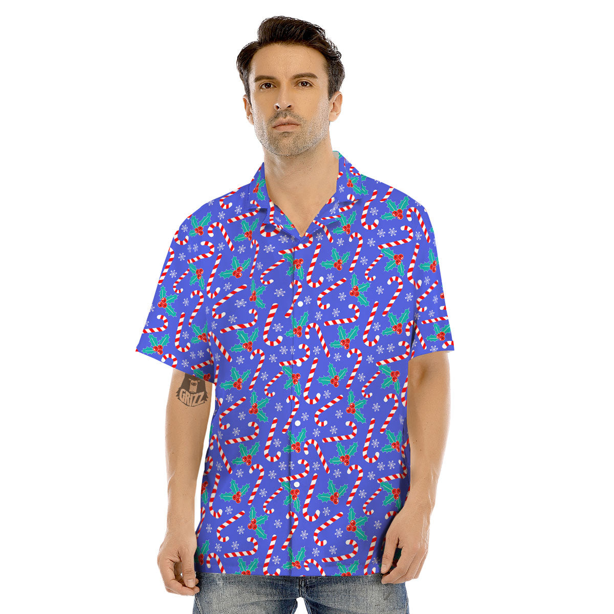 Holly Berry And Candy Cane Christmas Print Pattern Men's Hawaiian Shirt-grizzshop