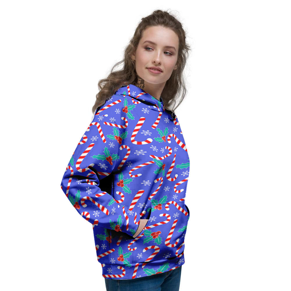 Holly Berry And Candy Cane Christmas Print Pattern Women's Hoodie-grizzshop