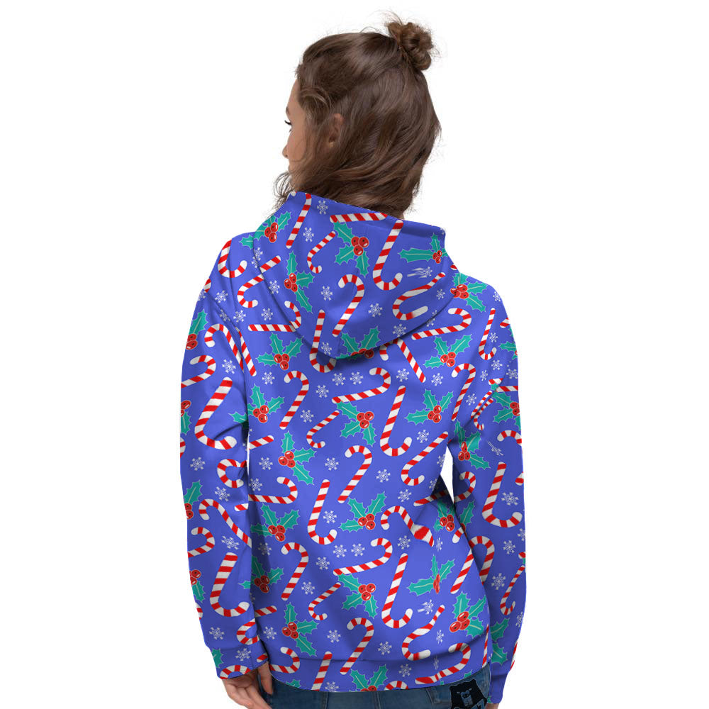 Holly Berry And Candy Cane Christmas Print Pattern Women's Hoodie-grizzshop