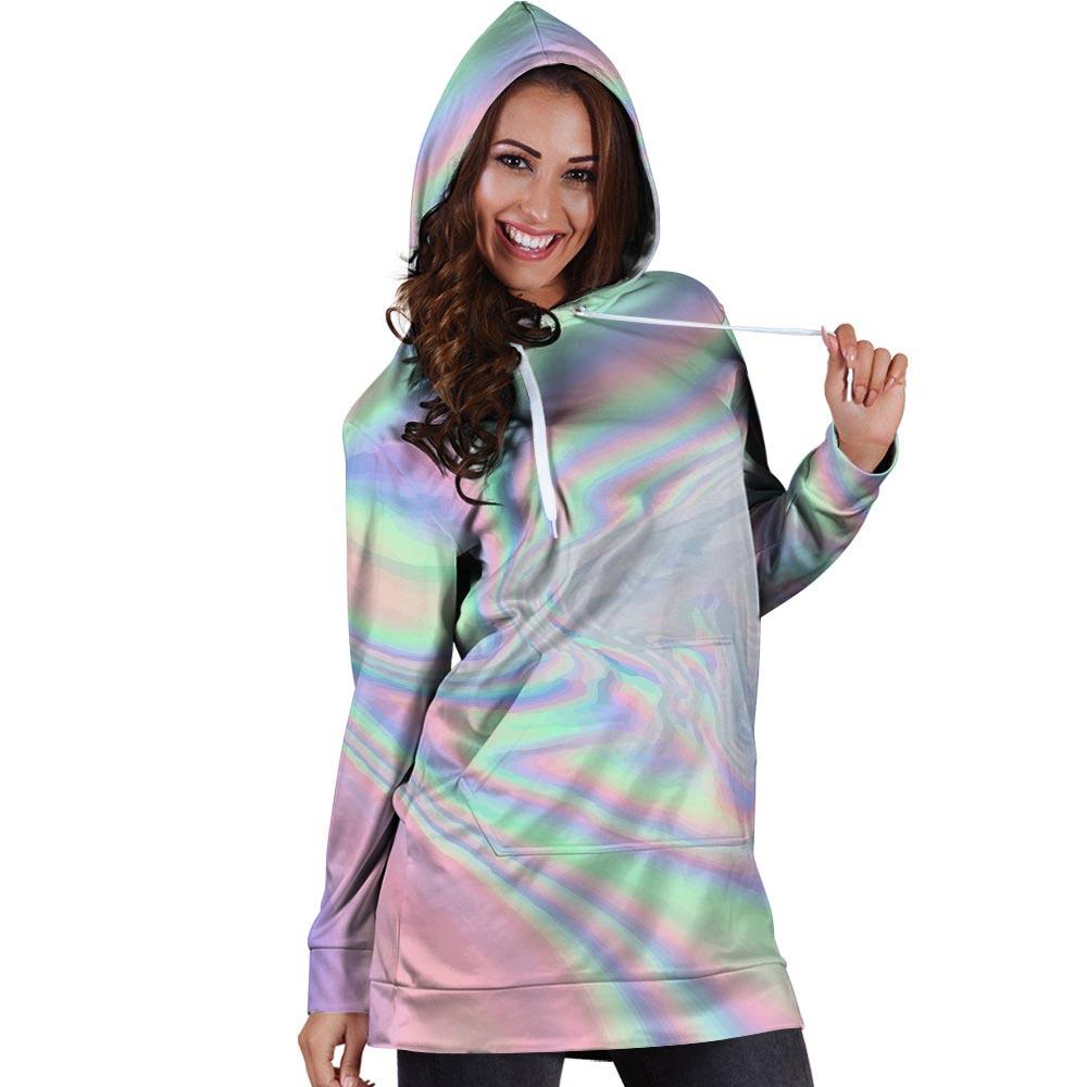 Holographic Abstract Hoodie Dress-grizzshop