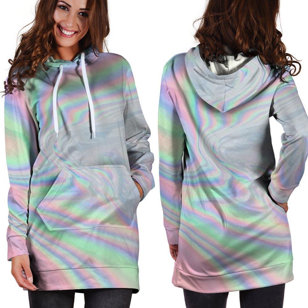 Holographic Abstract Hoodie Dress-grizzshop