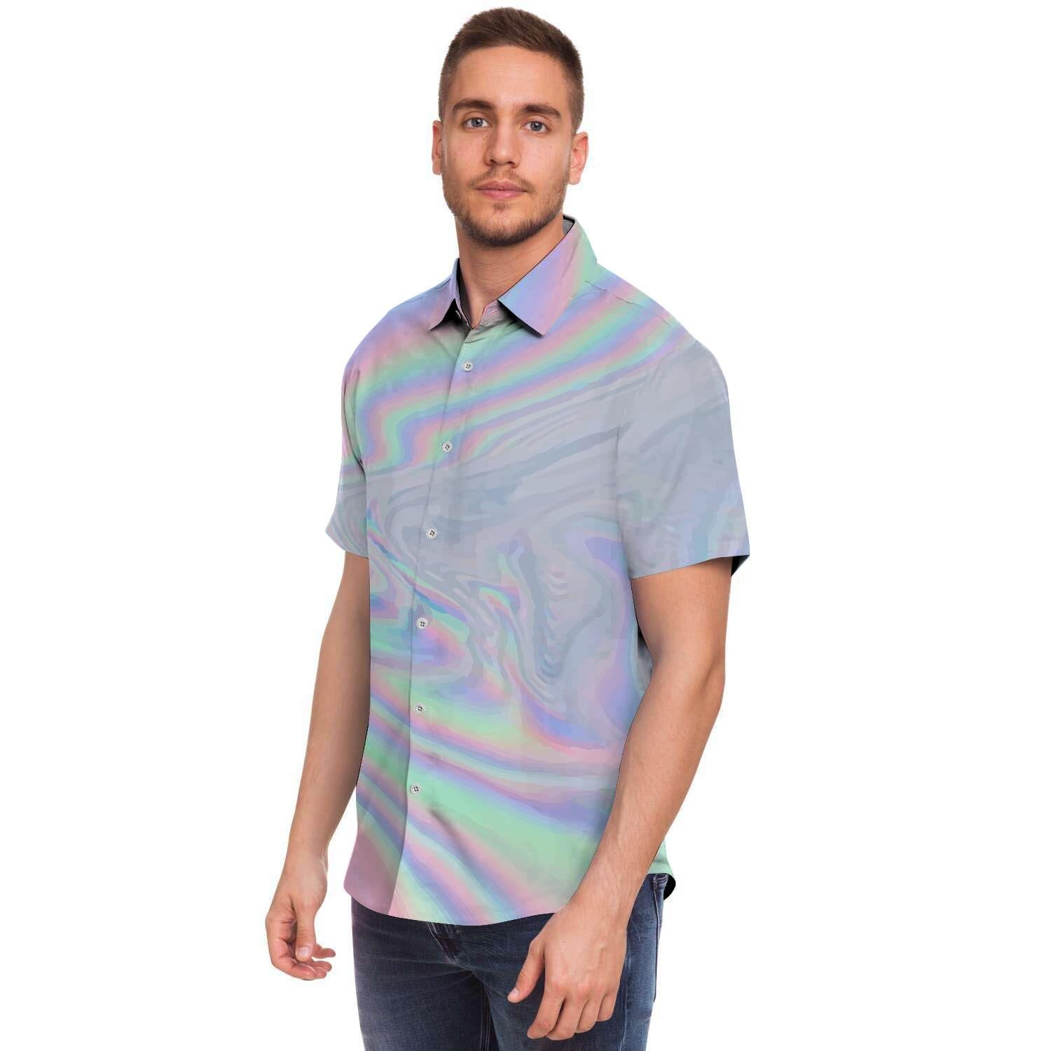 Holographic Abstract Men's Short Sleeve Shirt-grizzshop