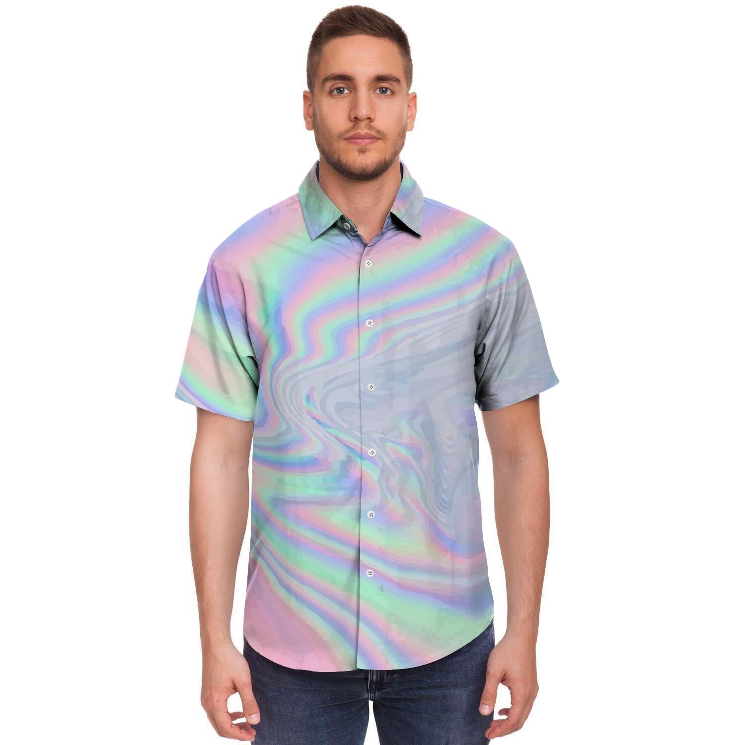 Holographic Abstract Men's Short Sleeve Shirt-grizzshop