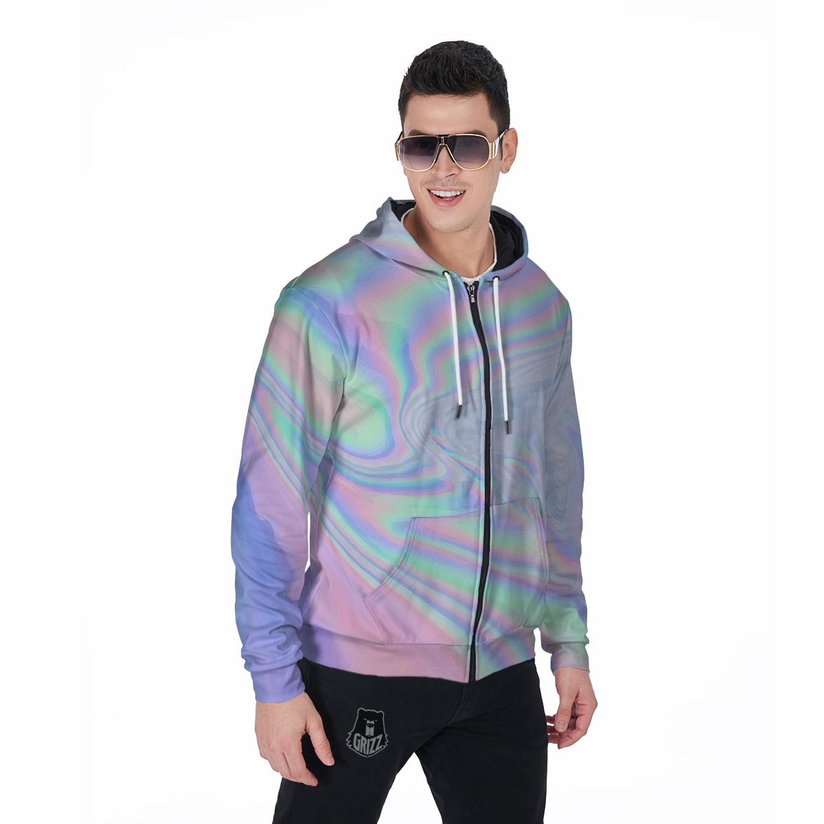 Holographic Abstract Men's Zip Up Hoodie-grizzshop