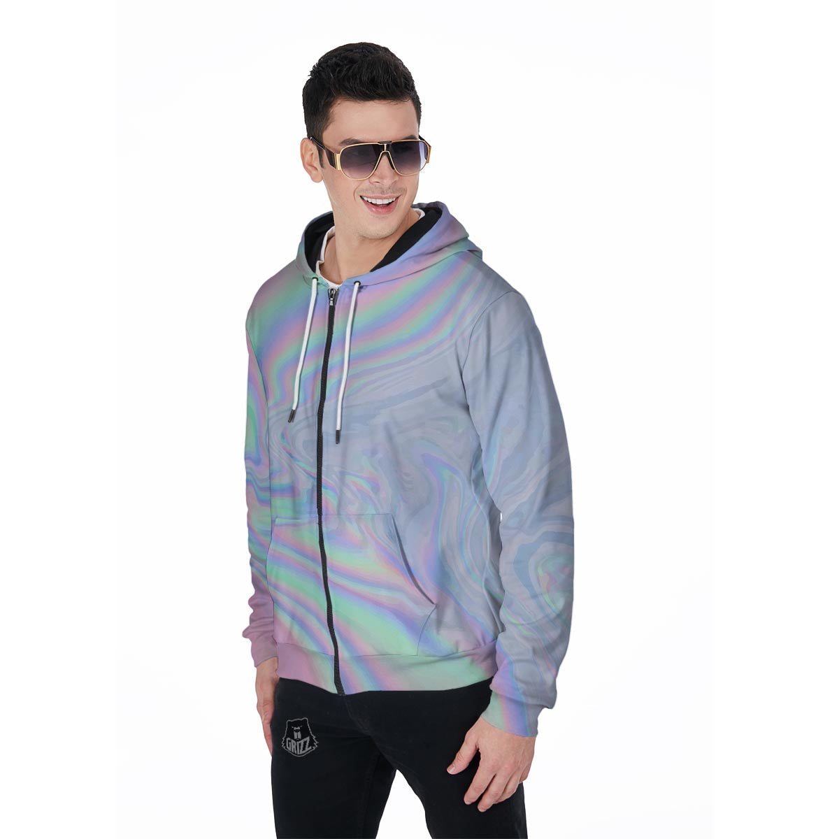 Holographic Abstract Men's Zip Up Hoodie-grizzshop