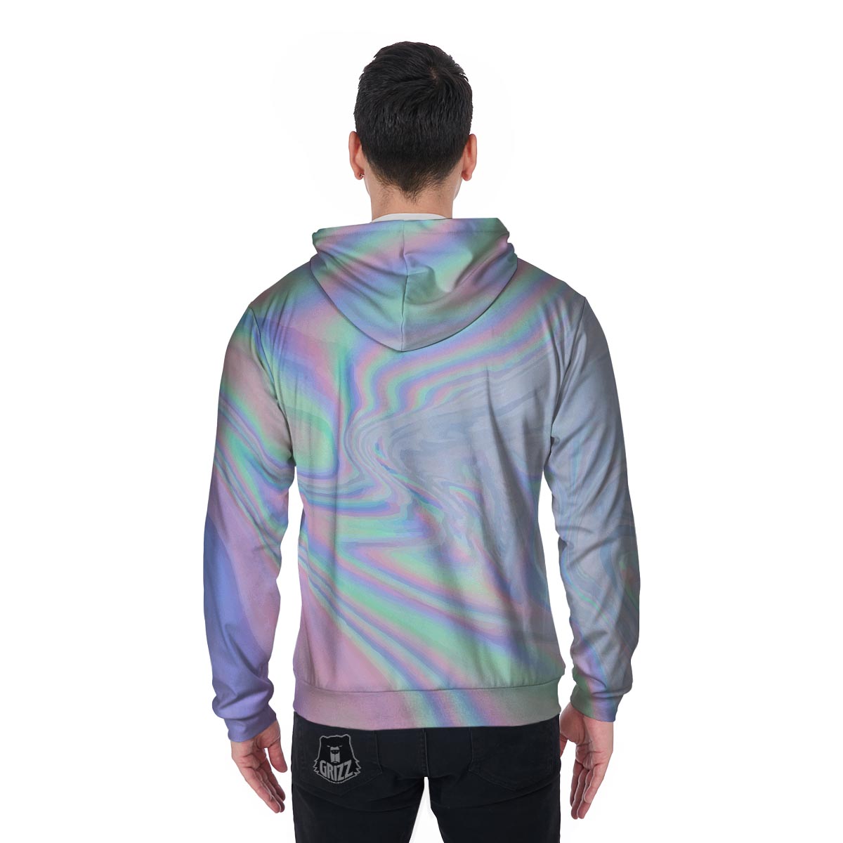 Holographic Abstract Men's Zip Up Hoodie-grizzshop