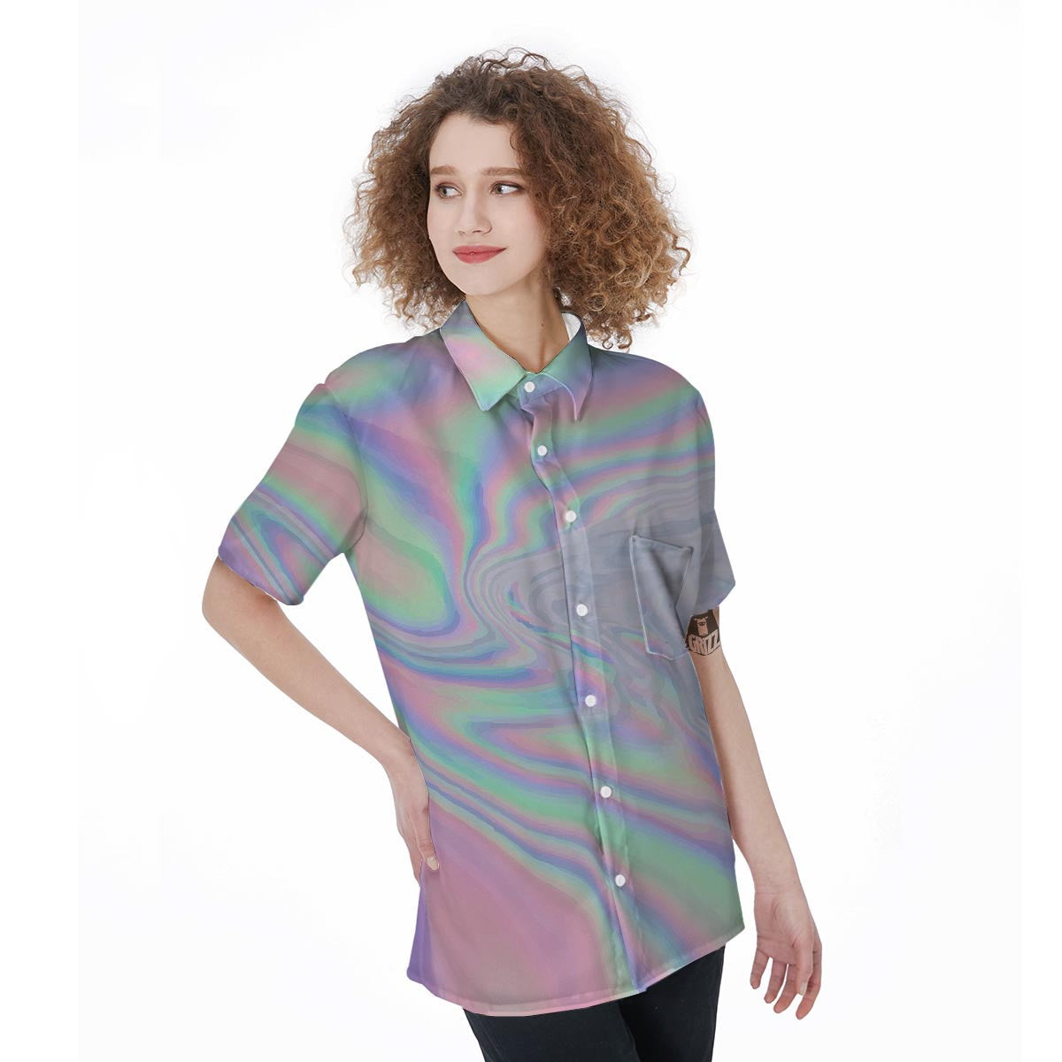 Holographic Abstract Women's Short Sleeve Shirts-grizzshop