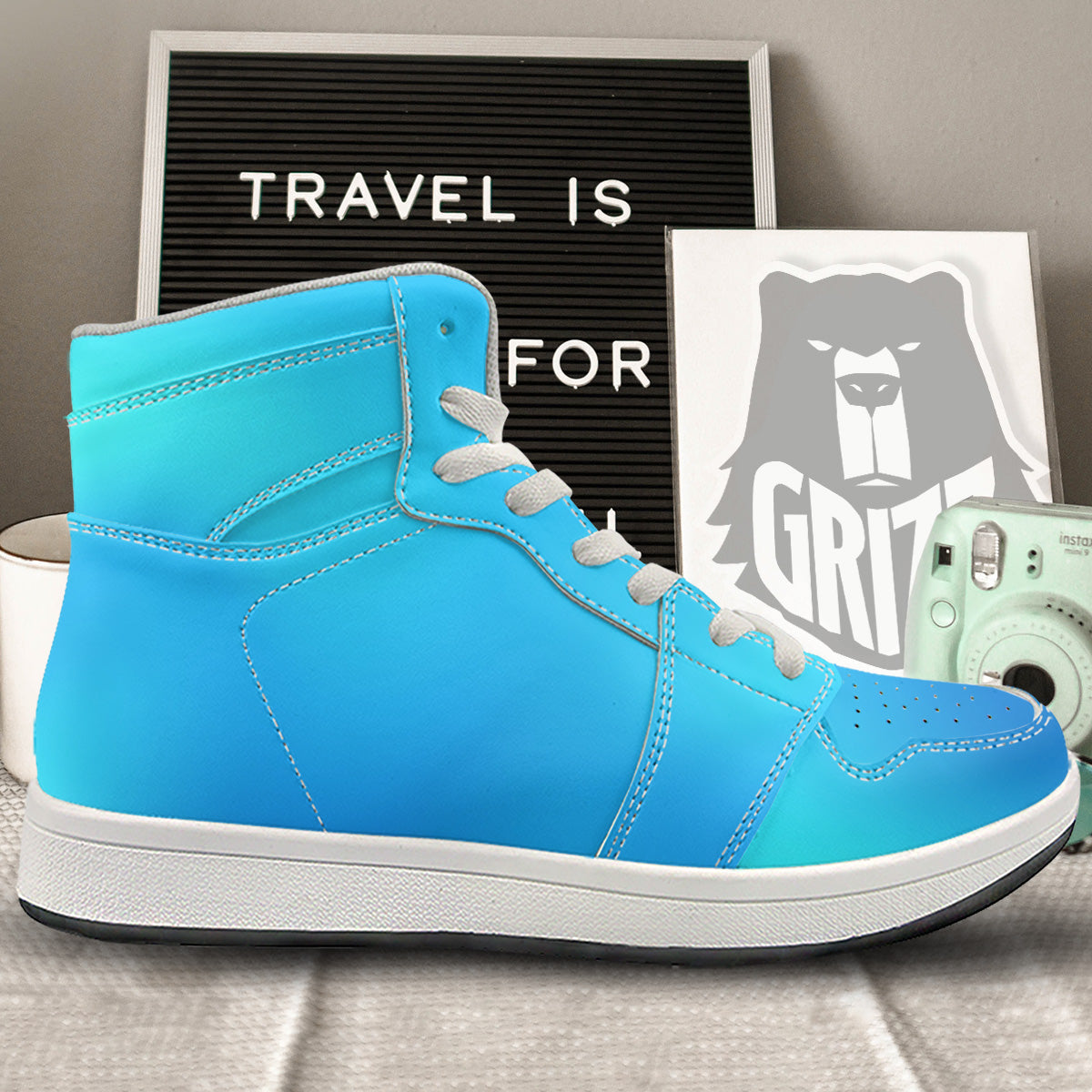 Holographic Blue Print High Top Sneakers-grizzshop