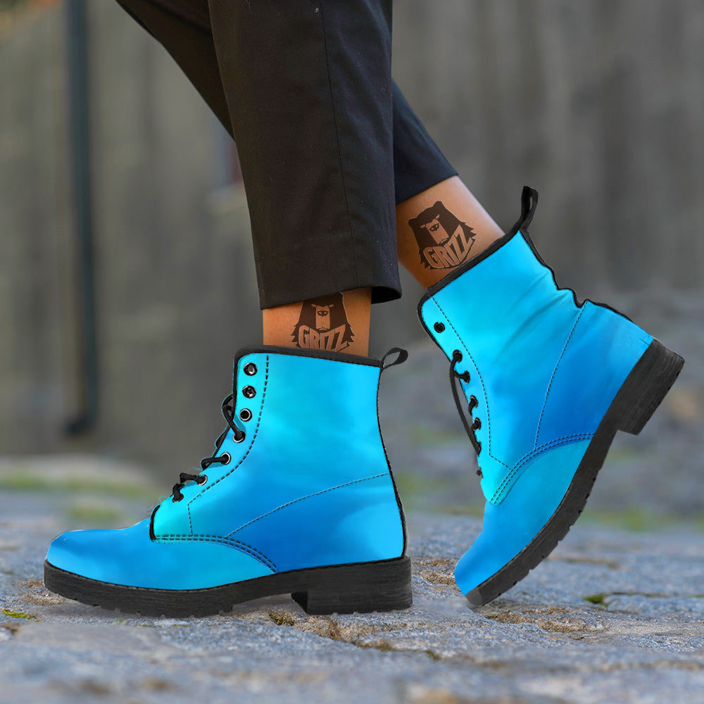 Holographic Blue Print Leather Boots-grizzshop