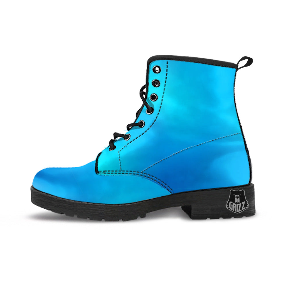 Holographic Blue Print Leather Boots-grizzshop