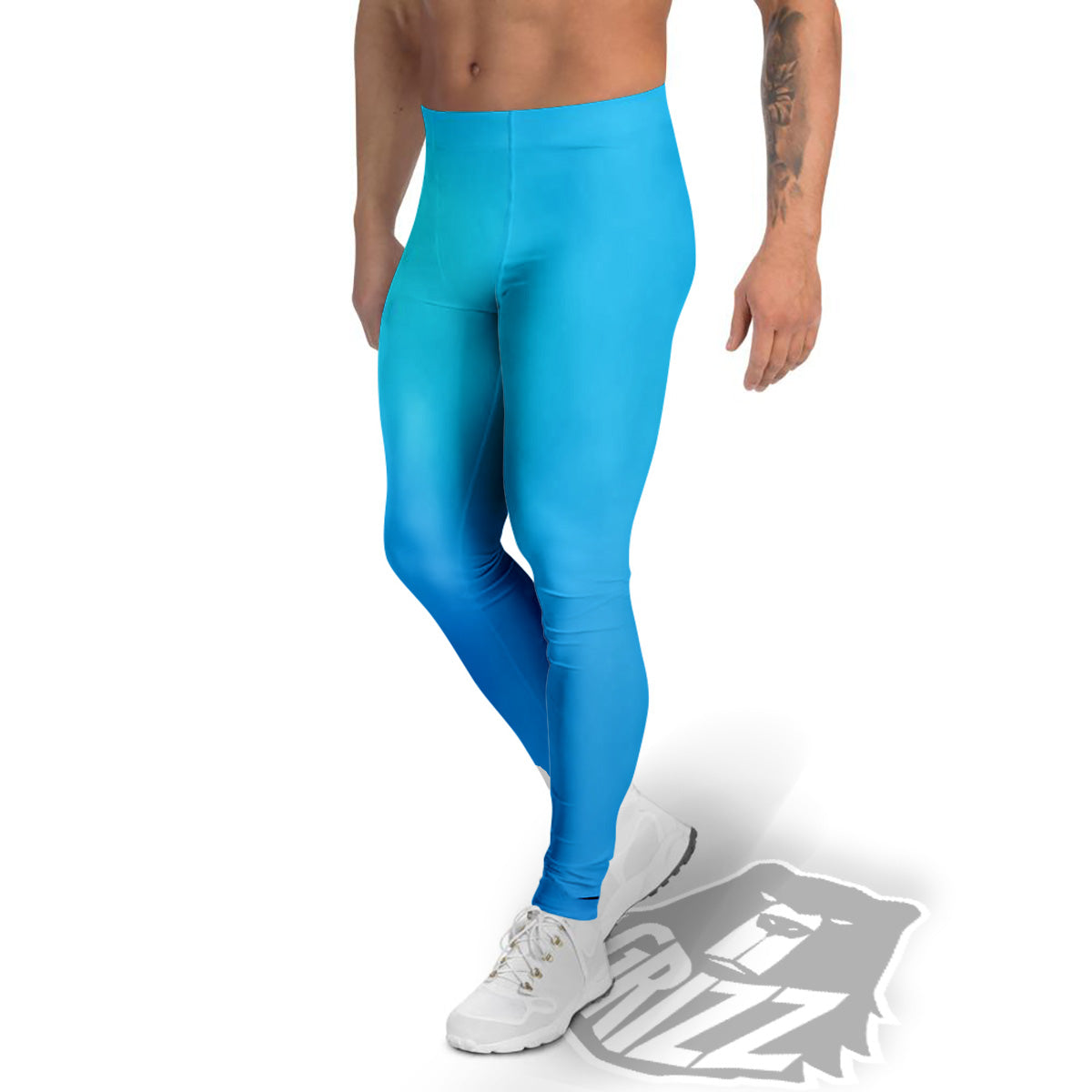 Holographic Blue Print Men's Leggings-grizzshop