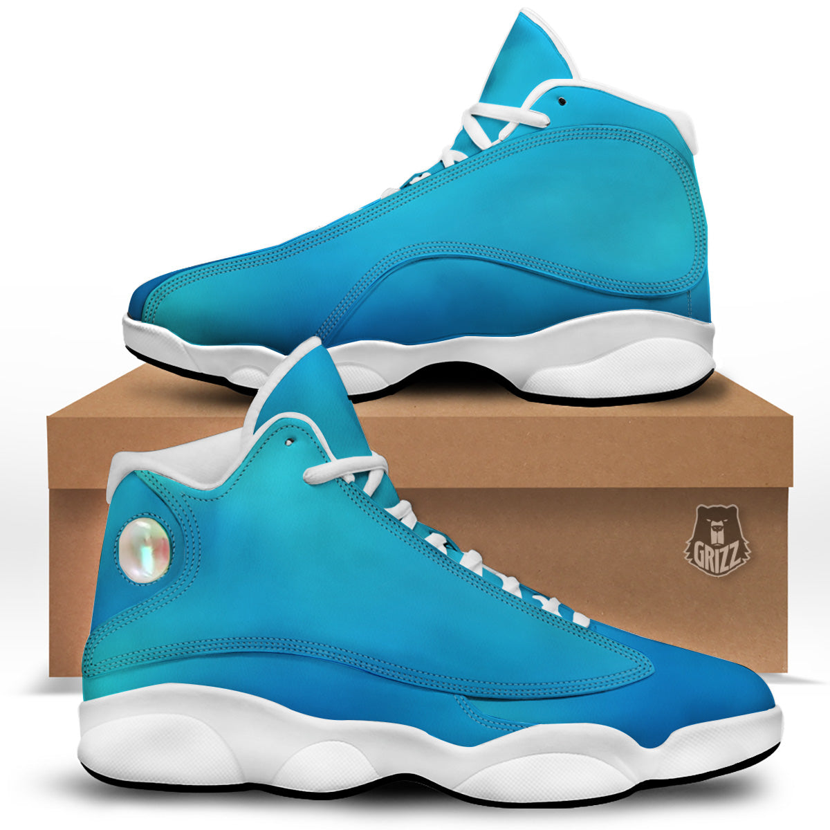 Holographic Blue Print White Basketball Shoes-grizzshop