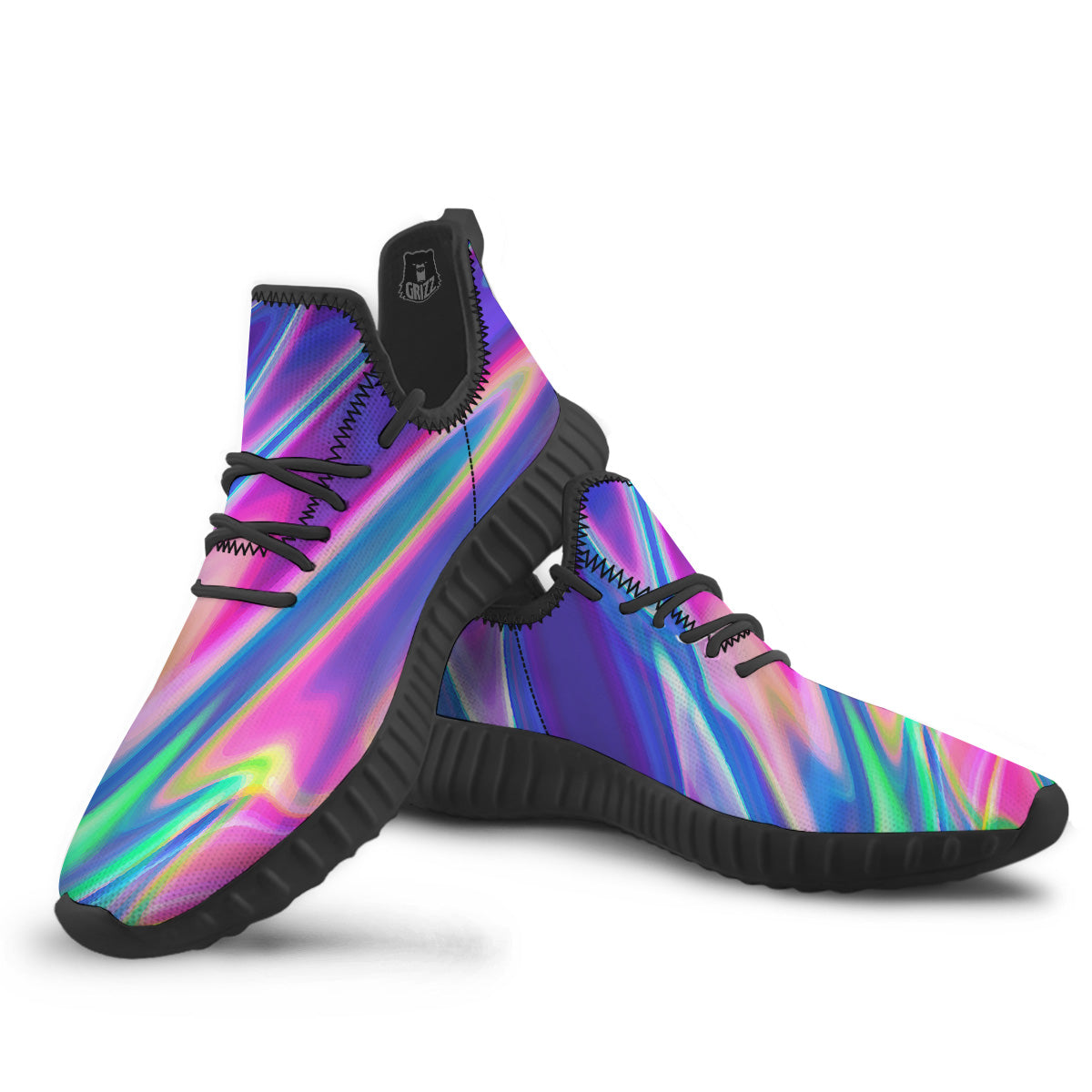 Holographic Bright Print Black Walking Shoes-grizzshop