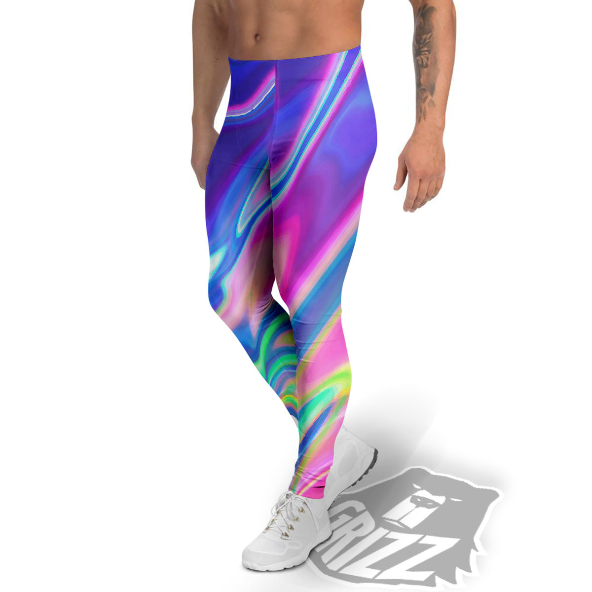 Holographic Bright Print Men's Leggings-grizzshop