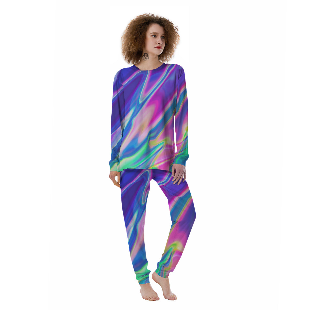 Holographic Bright Print Women's Pajamas-grizzshop