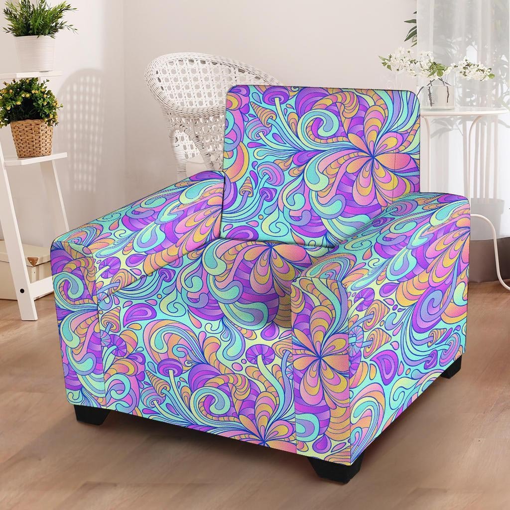 Holographic Floral Psychedelic Armchair Cover-grizzshop