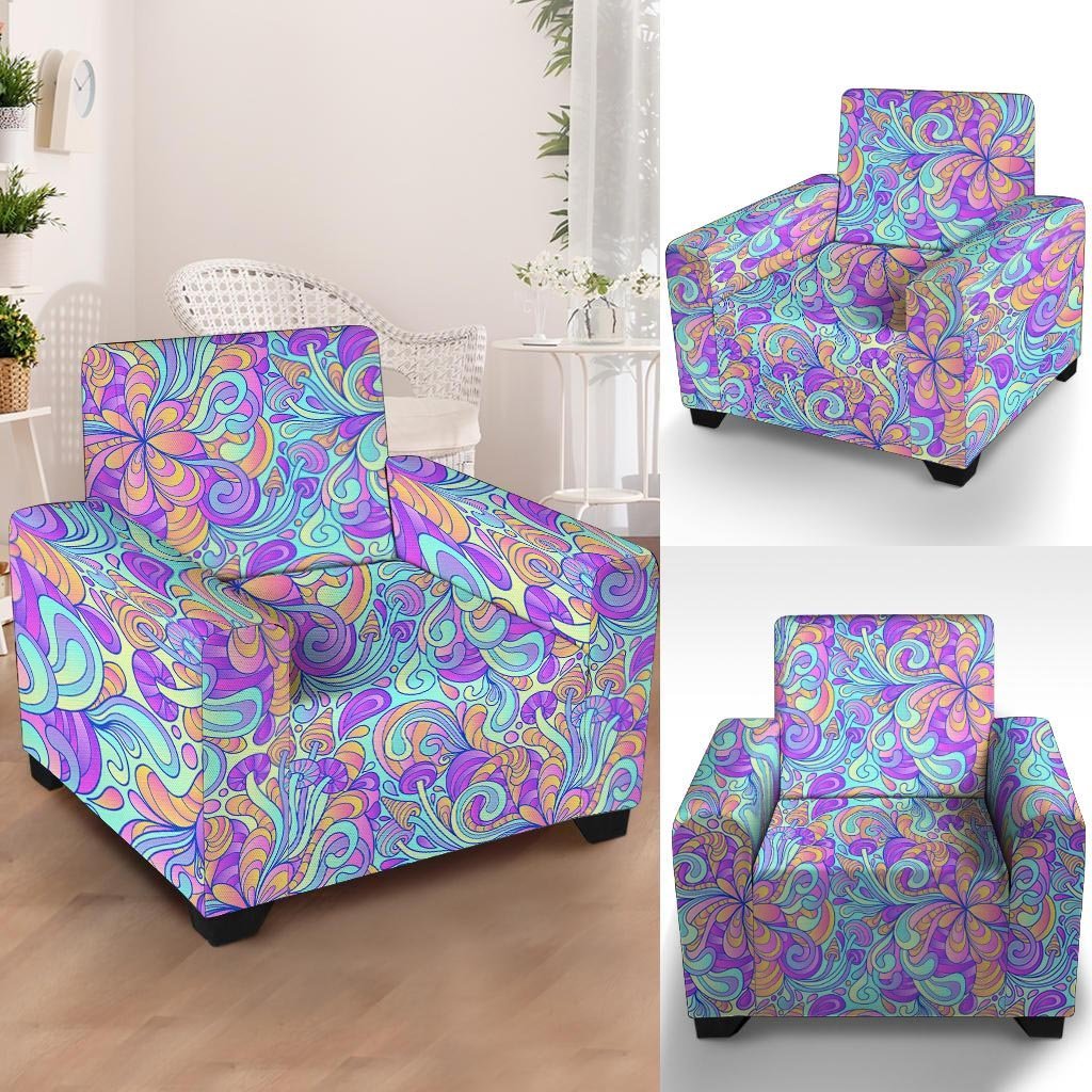 Holographic Floral Psychedelic Armchair Cover-grizzshop