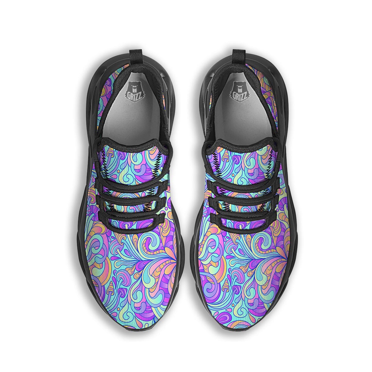 Holographic Floral Psychedelic Black Running Shoes-grizzshop