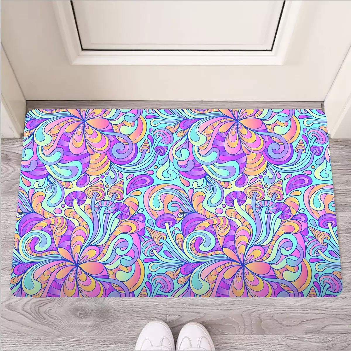 Holographic Floral Psychedelic Door Mat-grizzshop