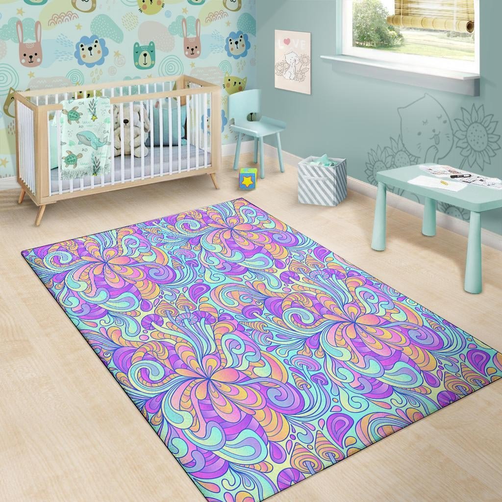 Holographic Floral Psychedelic Floor Mat-grizzshop