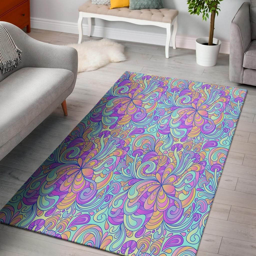 Holographic Floral Psychedelic Floor Mat-grizzshop