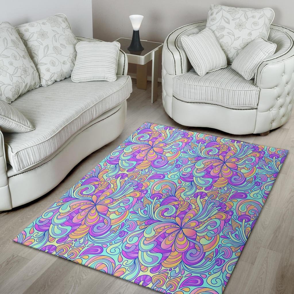 Holographic Floral Psychedelic Floor Mat-grizzshop