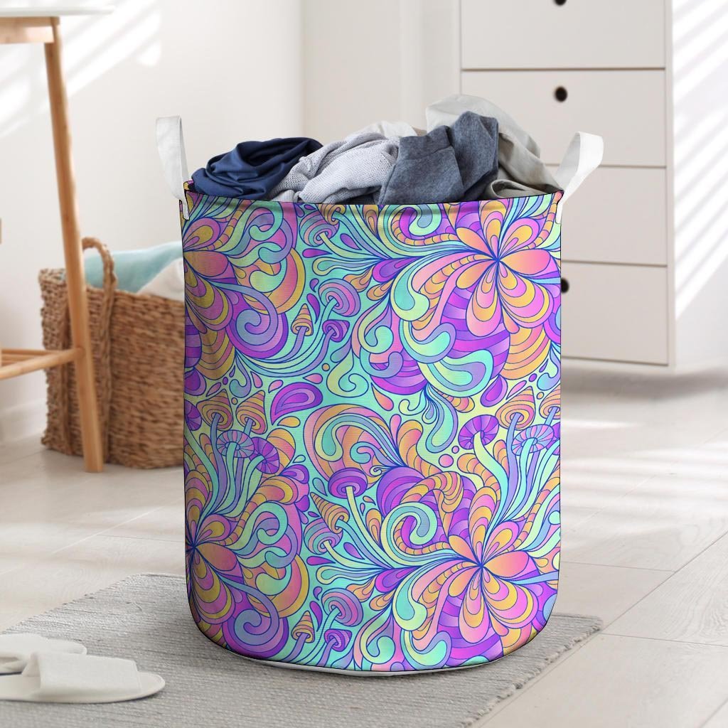 Holographic Floral Psychedelic Laundry Basket-grizzshop