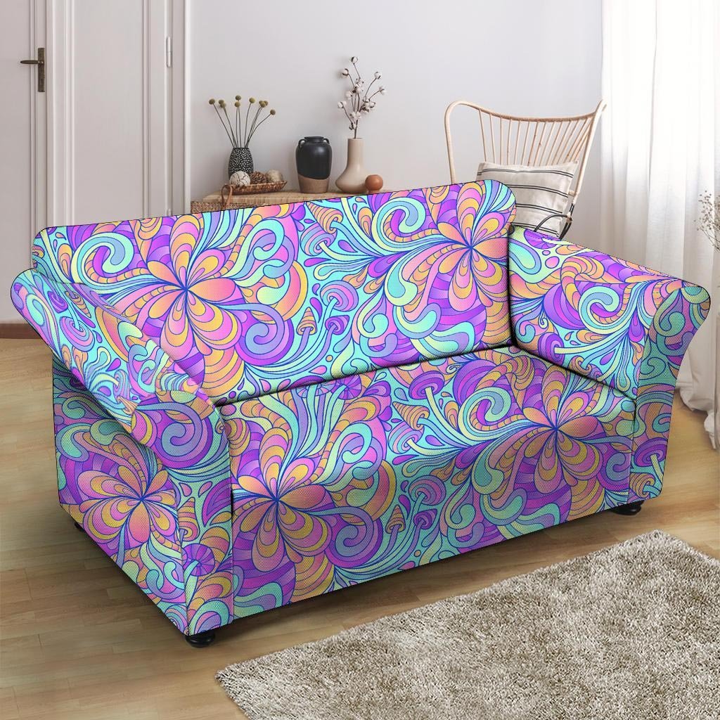 Holographic Floral Psychedelic Loveseat Cover-grizzshop