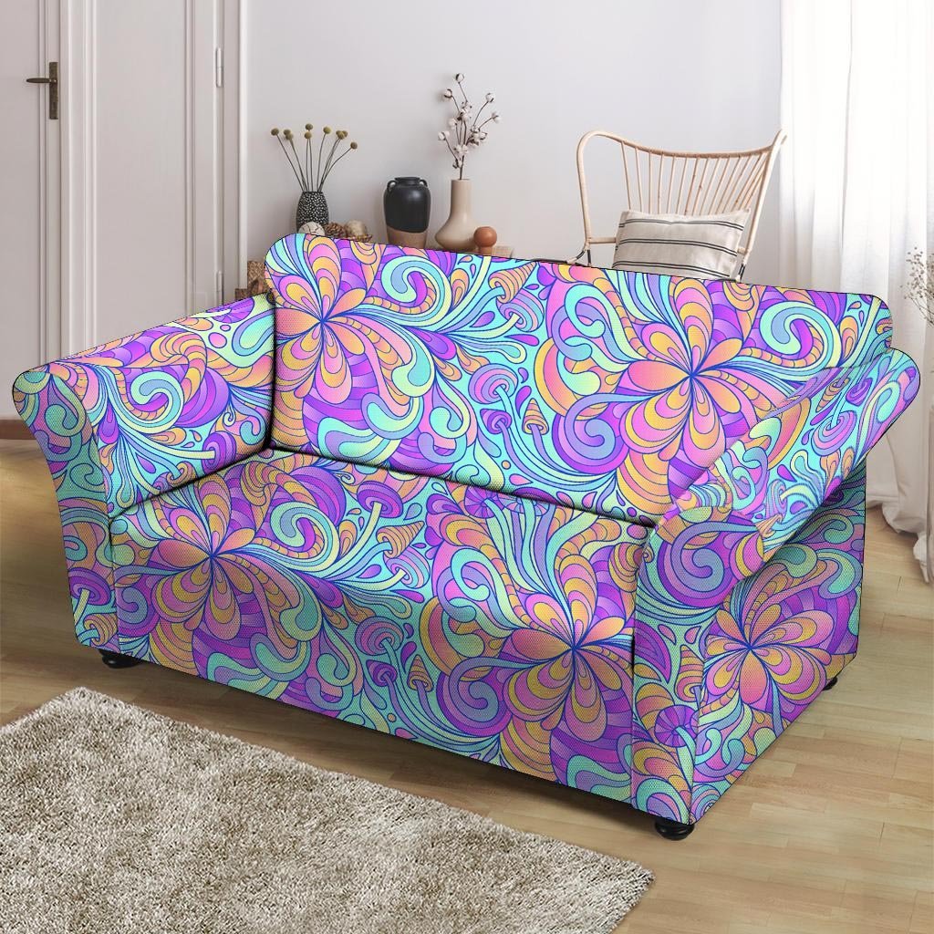 Holographic Floral Psychedelic Loveseat Cover-grizzshop