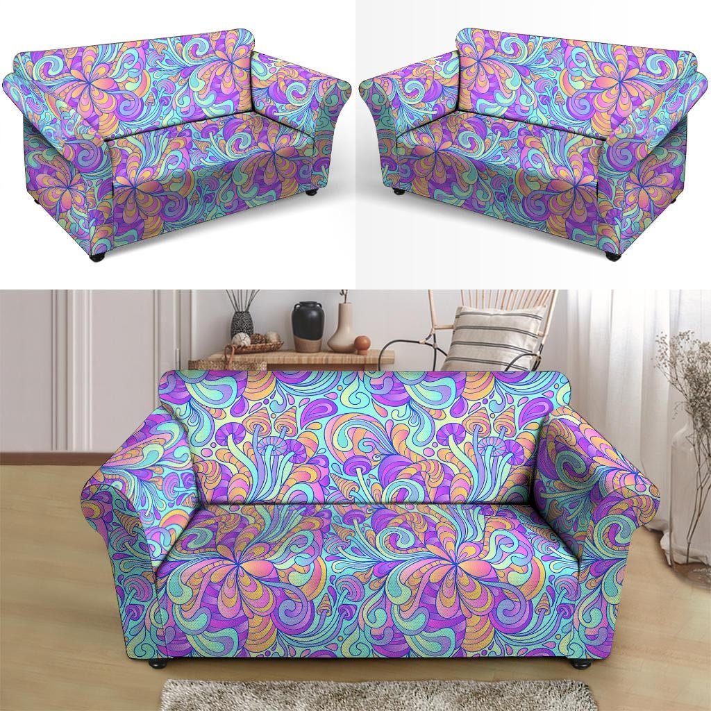 Holographic Floral Psychedelic Loveseat Cover-grizzshop