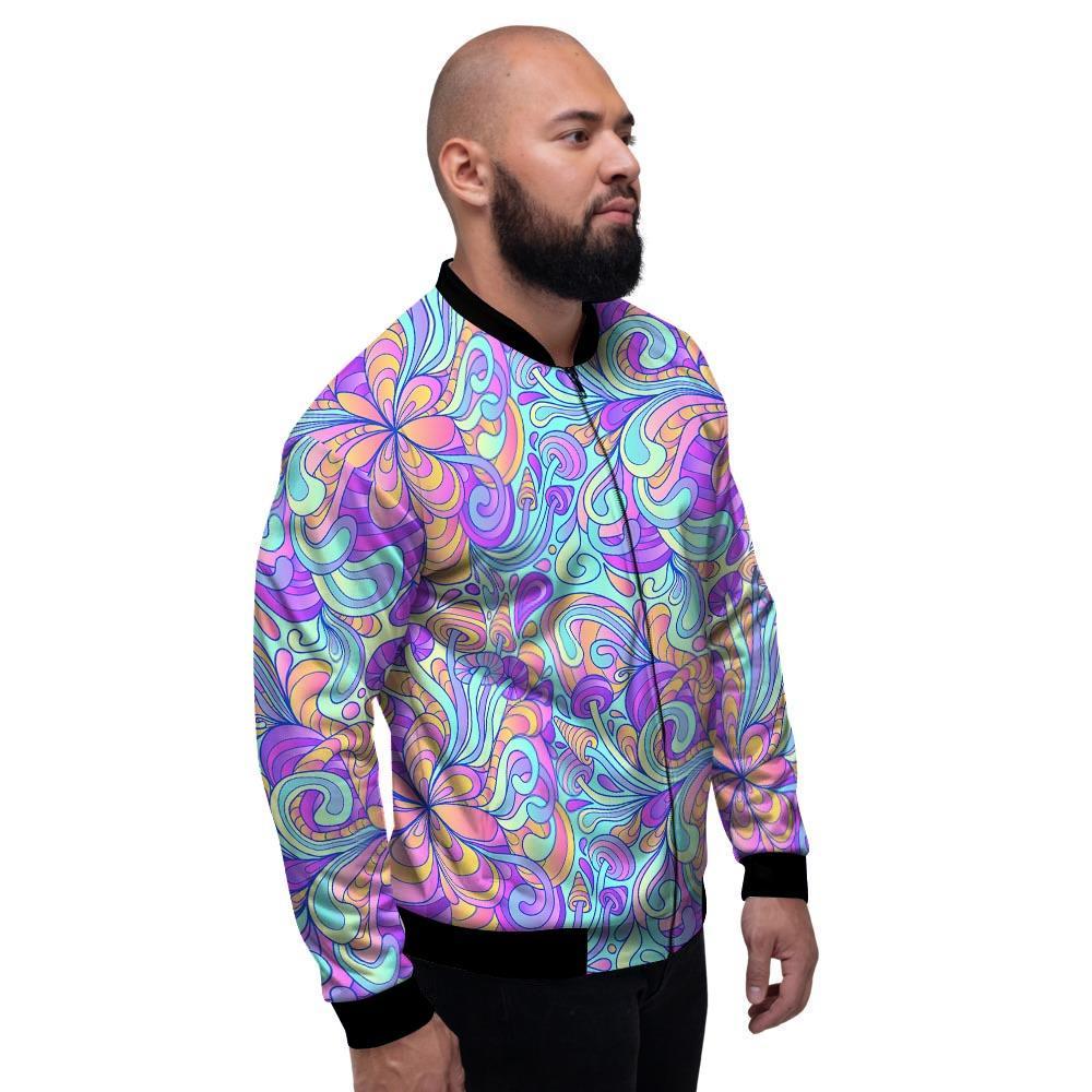 Holographic Floral Psychedelic Men's Bomber Jacket-grizzshop