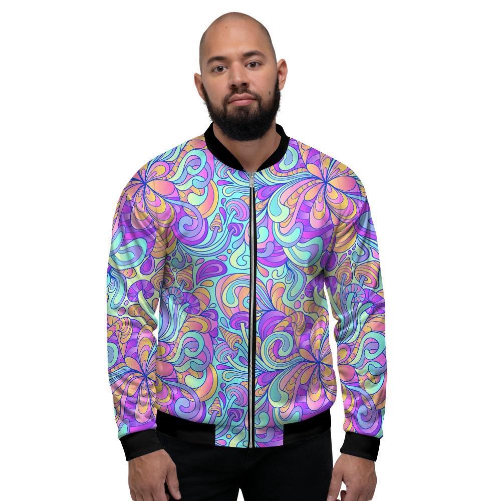 Holographic Floral Psychedelic Men's Bomber Jacket-grizzshop